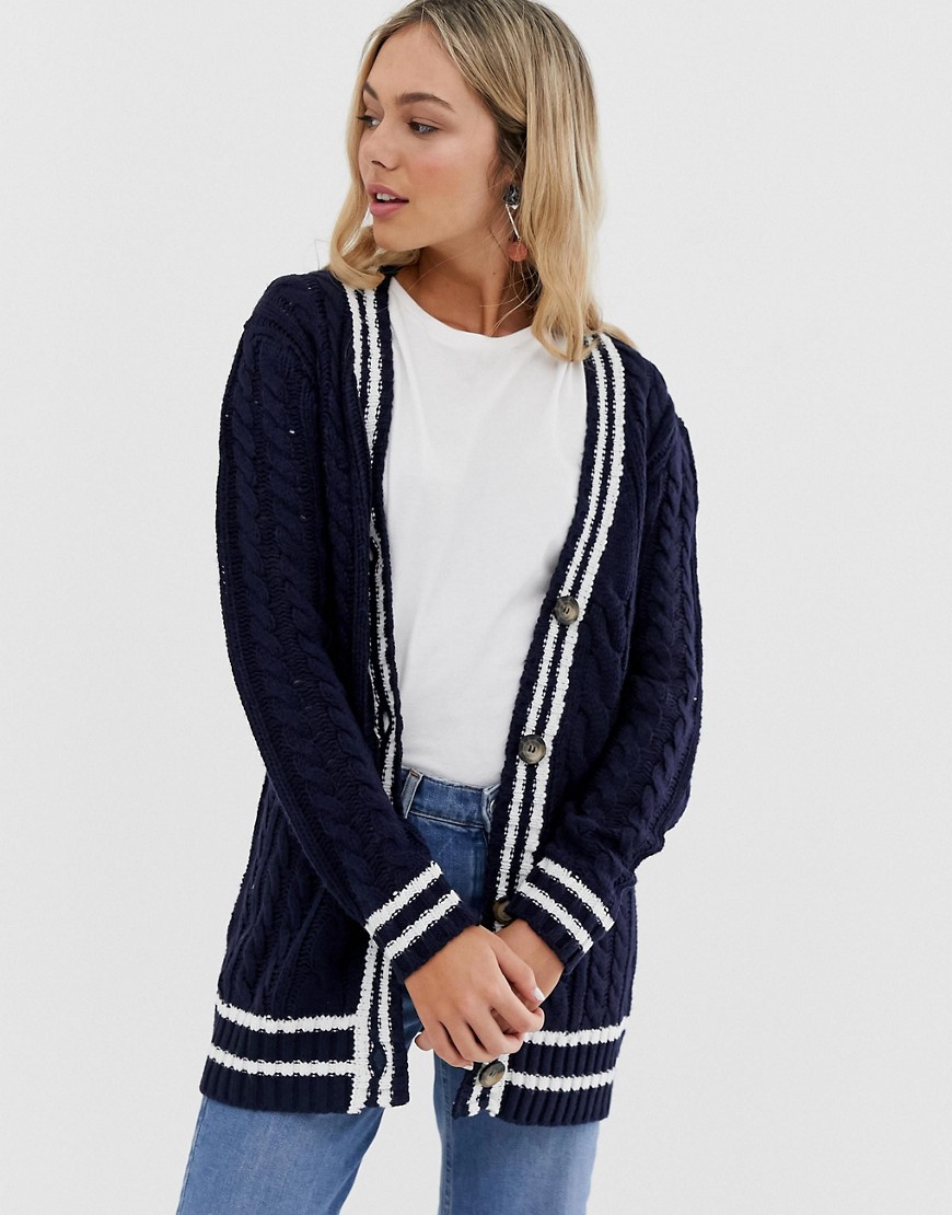 QED London longline cardigan with contrast tipping stripe