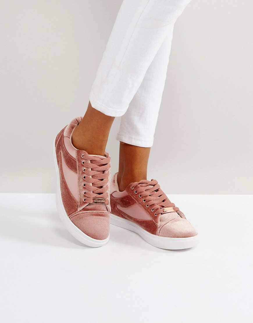 Светло-розовые бархатные кроссовки Head Over Heels by Dune - Розовый 