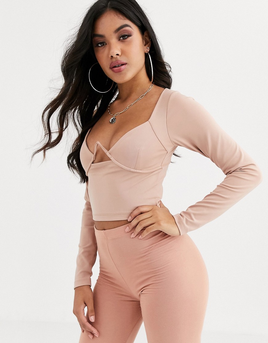 Asos Design Fitted Bust Cut Out Top-brown