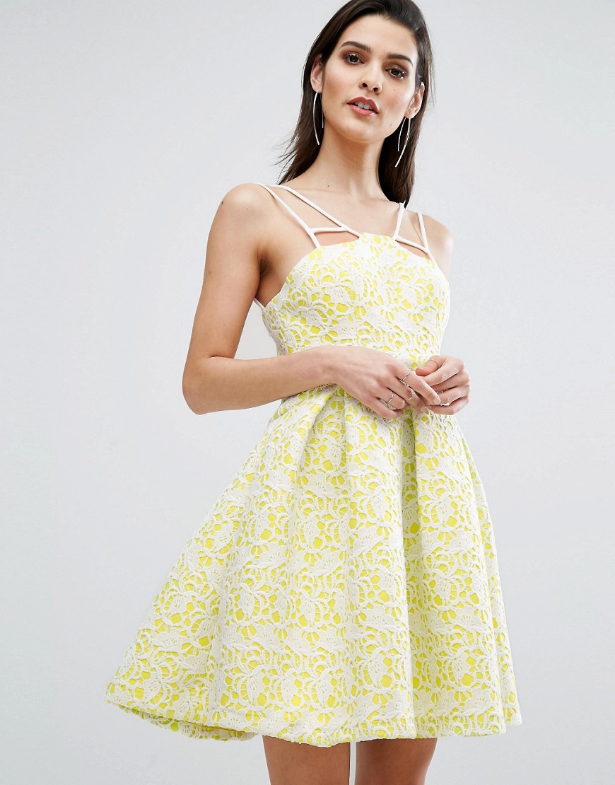 The 8th Sign Bonded Lace Skater Dress - Citrus yellow