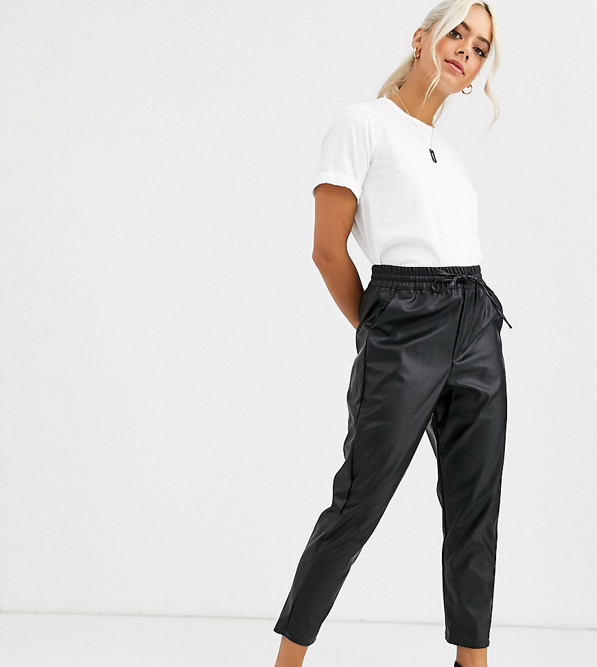 New Look Petite leather look jogger in black