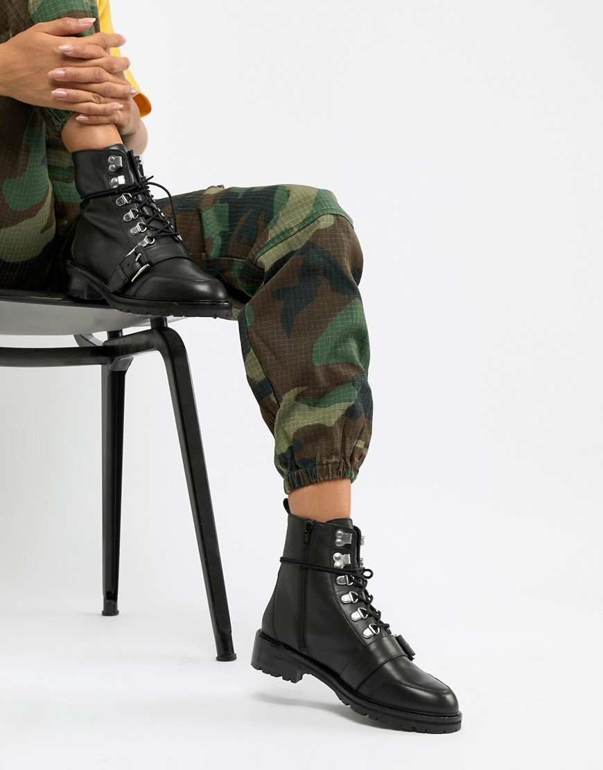Asos Design Arya Leather Hiker Ankle Boots-black
