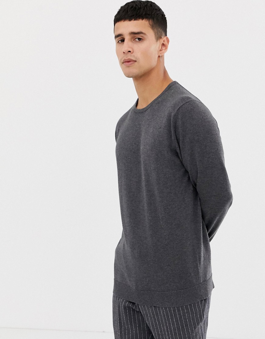 Selected Homme crew neck knitted jumper in grey