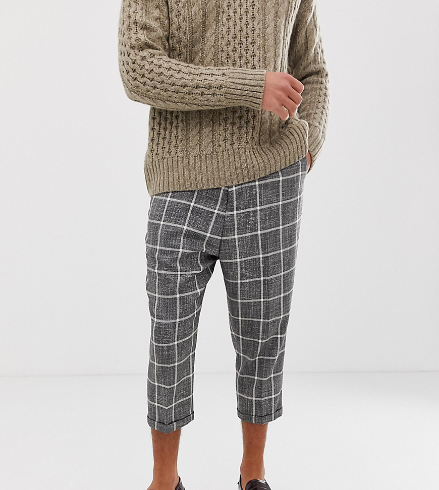 Heart & Dagger drop crotch tapered smart trouser in check