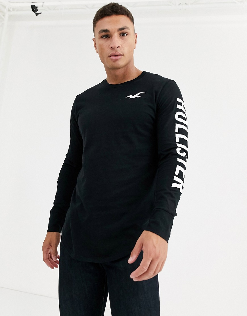 Hollister icon and sleeve logo long sleeve top in black