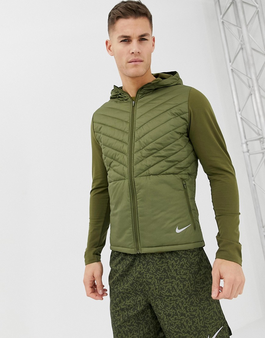 Nike Running Padded Hooded Jacket In Khaki AH0544-395