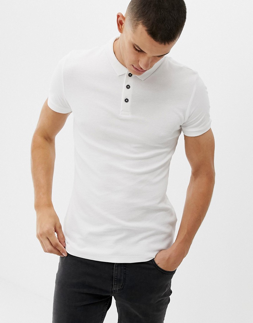New Look muscle fit ribbed polo in white