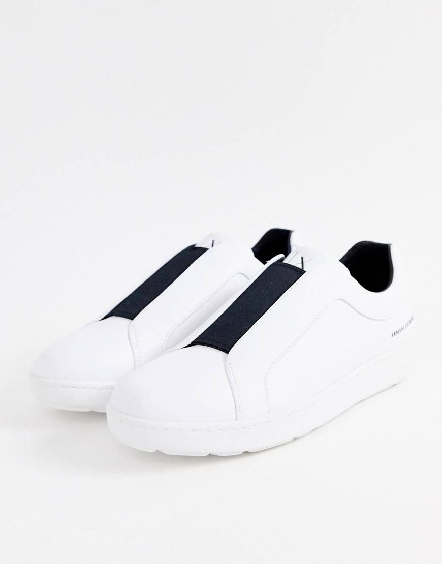 Armani Exchange elasticated slip on trainers in white