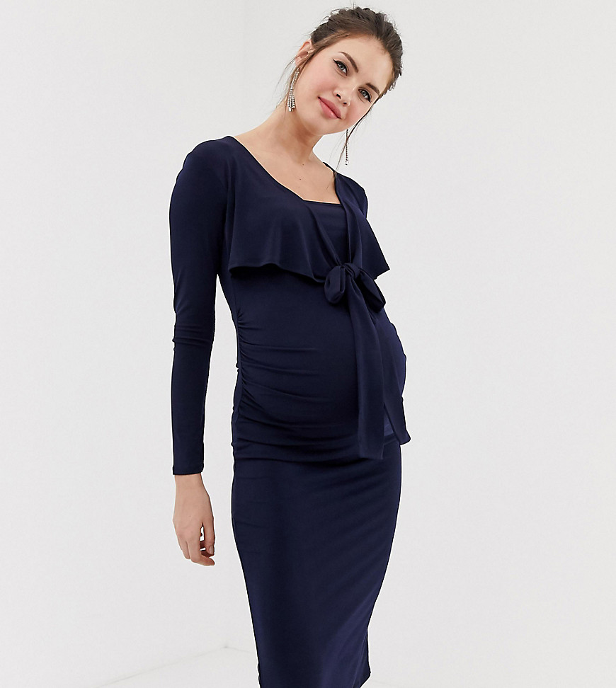 Bluebelle Maternity wrap front midi dress in navy