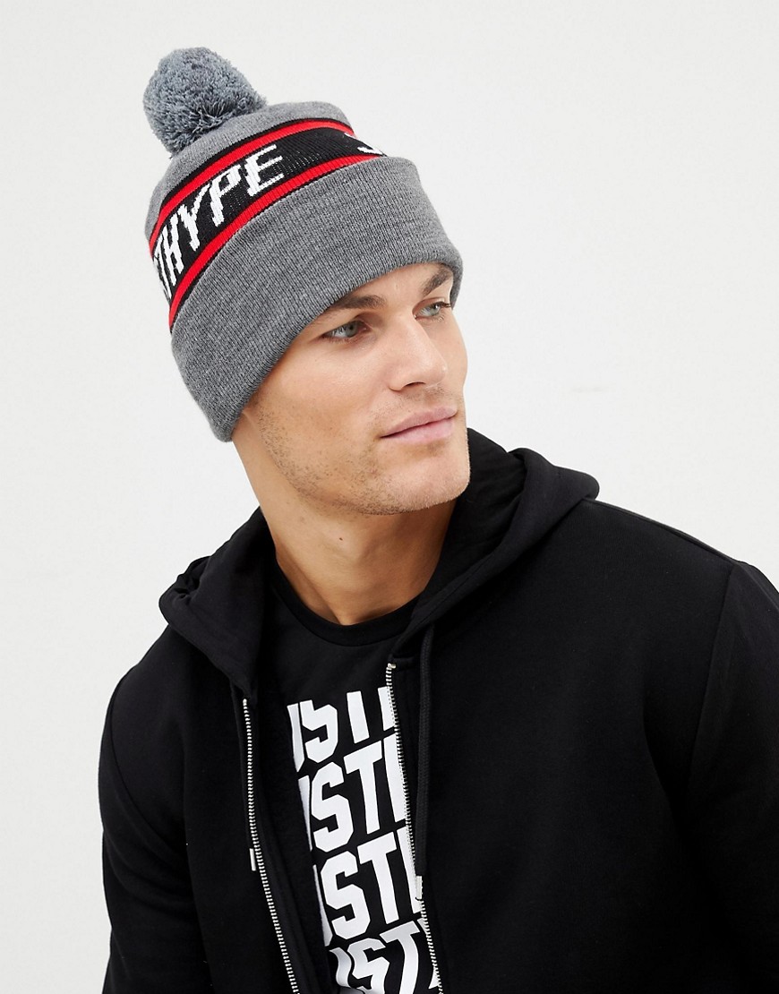 Hype bobble beanie with logo In grey