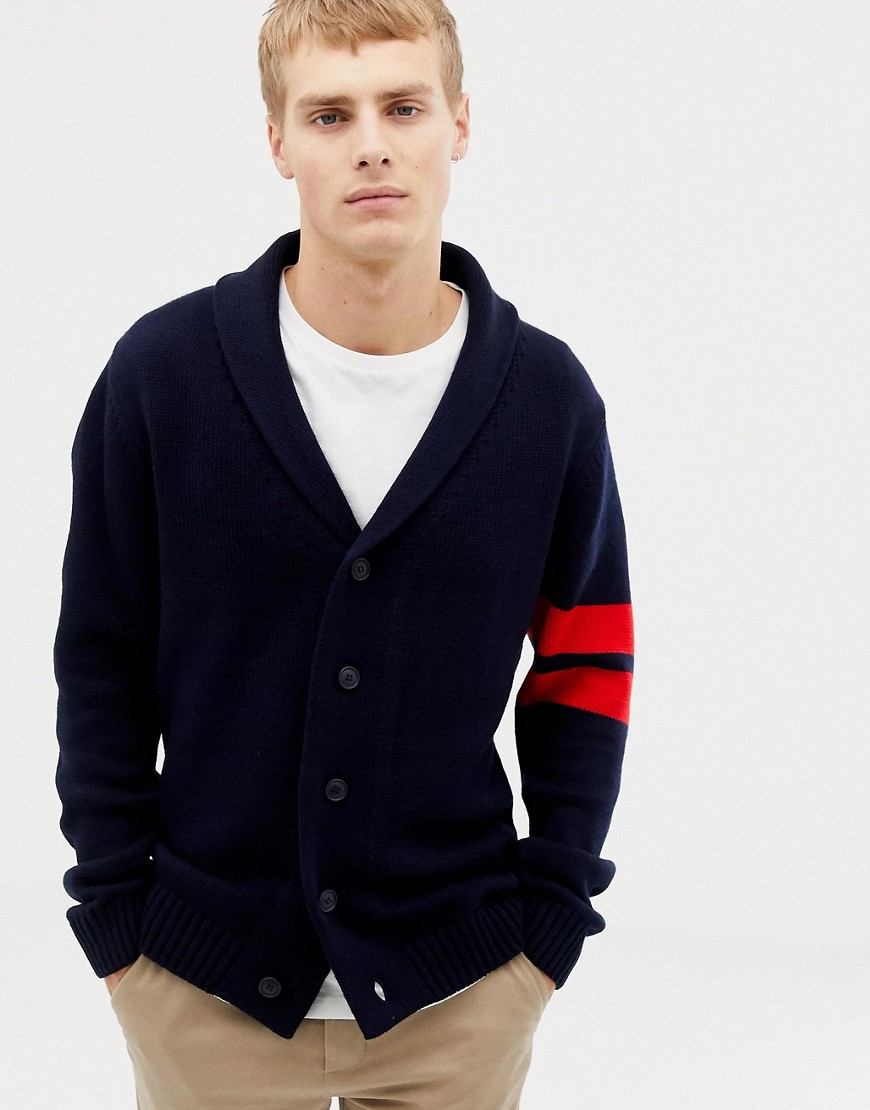 New Look shawl cardigan with collegiate detail in navy