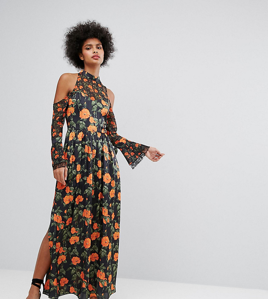 Horrockses Maxi Dress With Fluted Tie Sleeves In Floral Print