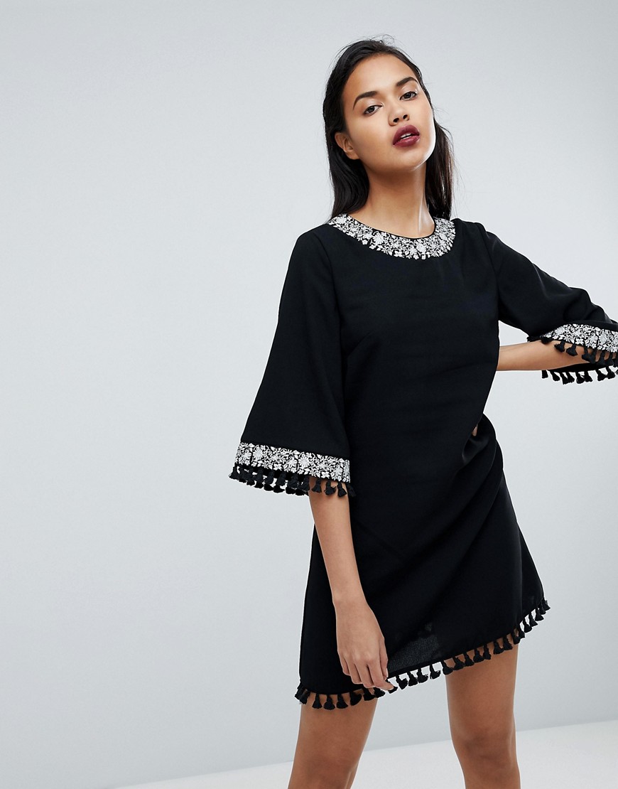 Свободное платье с бахромой Fashion Union - Черный 