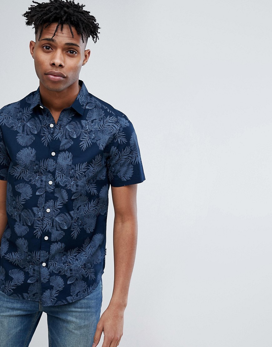 Only & Sons Short Sleeve Shirt With Floral Print - Blue nights