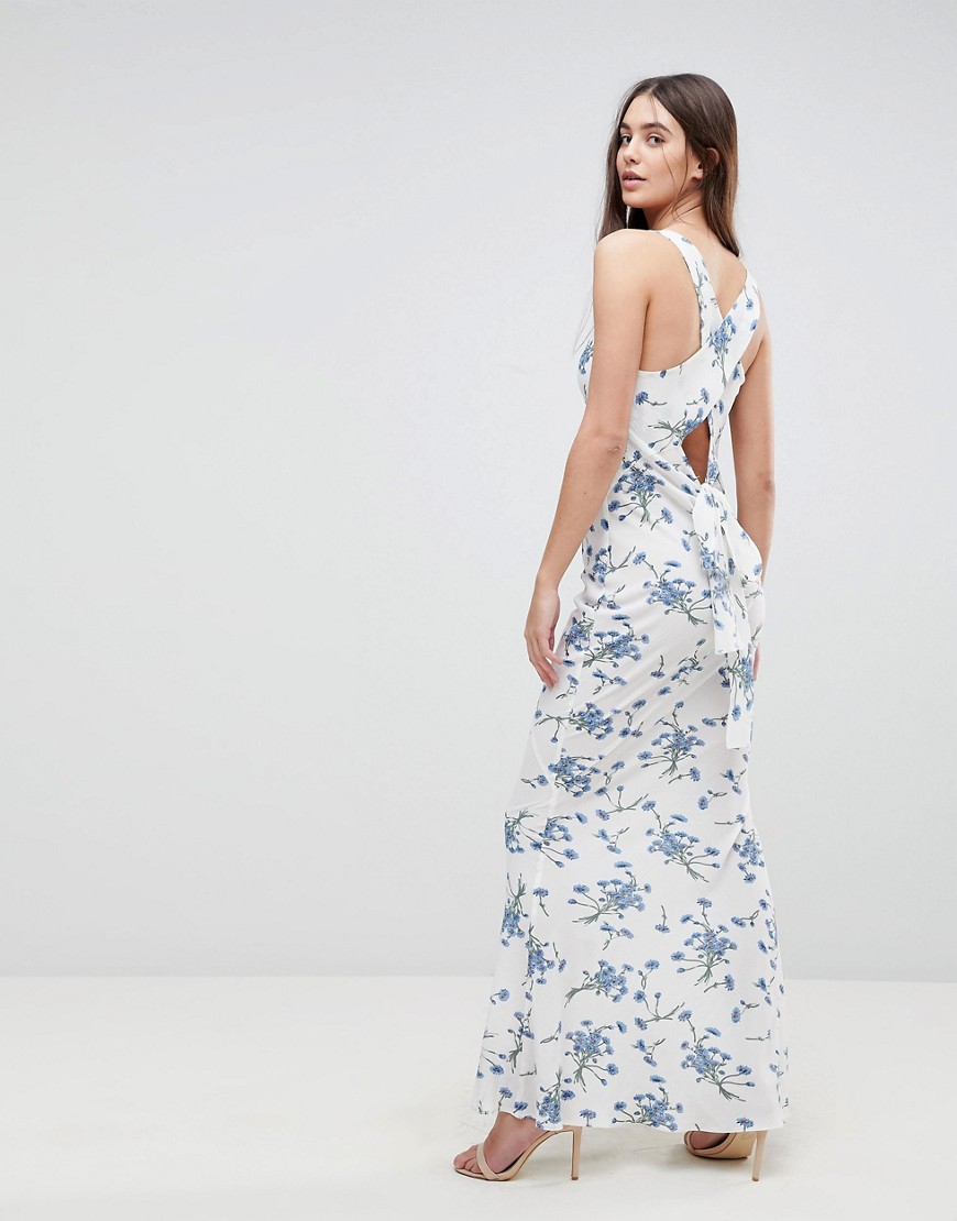 Ax Paris Maxi Dress With Tie Back In Floral