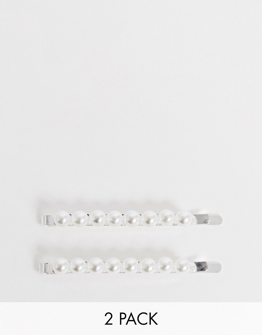 Monki pearl hair clip 2-pack in white