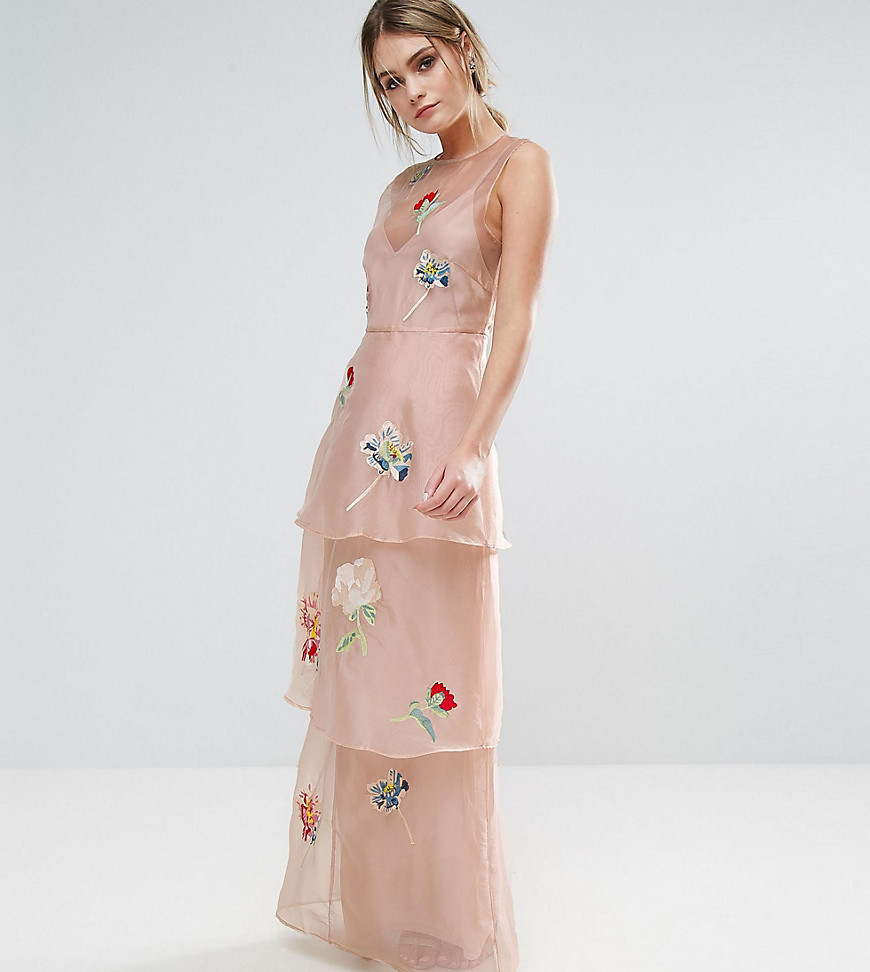 Hope & Ivy Tiered Maxi Dress With Floral Embroidery
