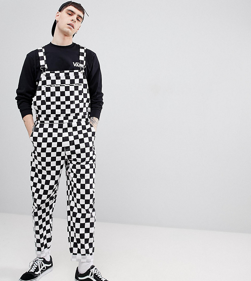 Reclaimed Vintage inspired checkerboard dungaree - Black