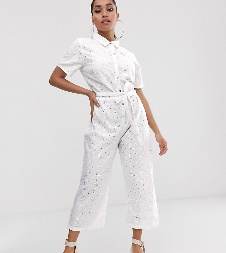 Missguided Petite broderie culotte jumpsuit in white