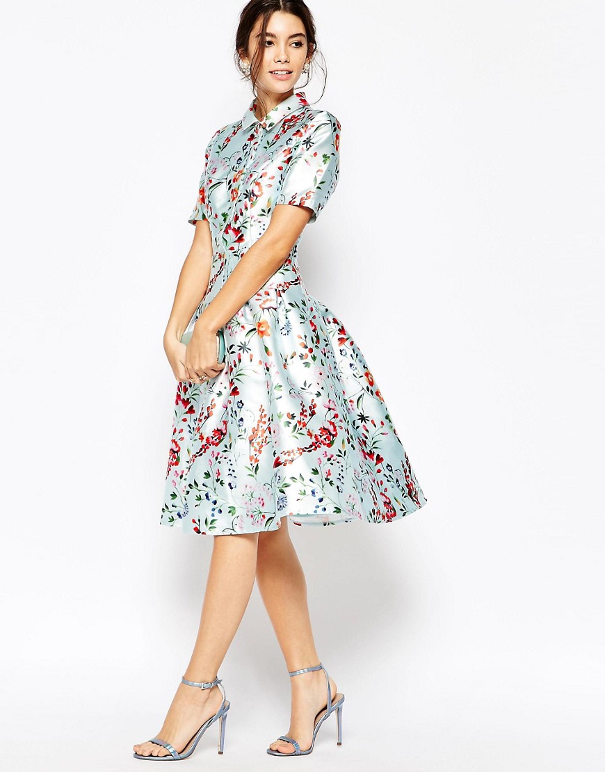 Chi Chi London | Chi Chi London Midi Dress on Sateen with Collar and ...