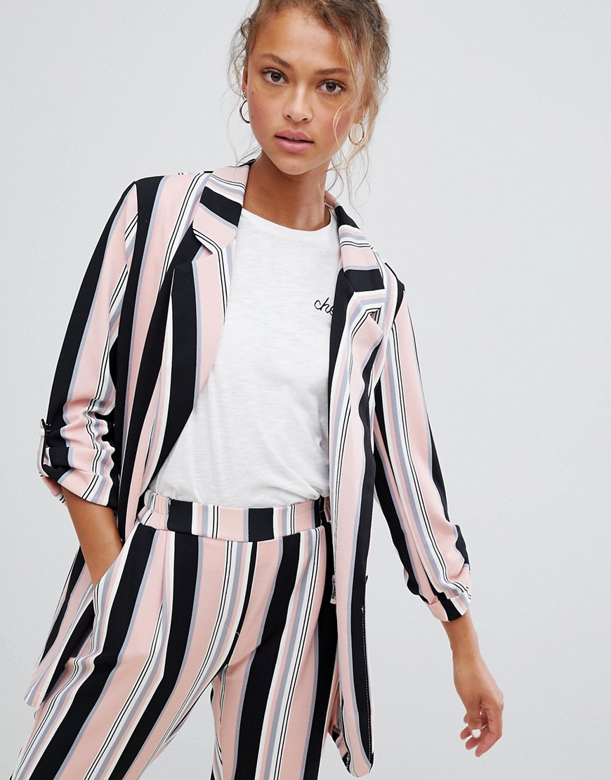 New Look Stripe Co-ord Blazer - Pink pattern