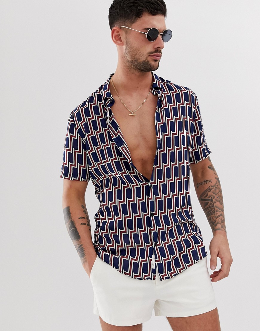 River Island shirt with geo print in navy