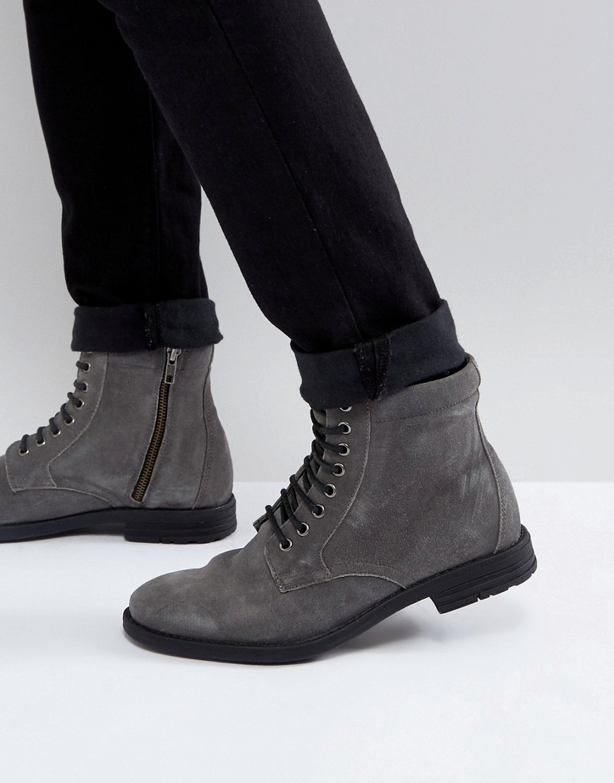 Kg By Kurt Geiger Military Lace Up Boots in grey