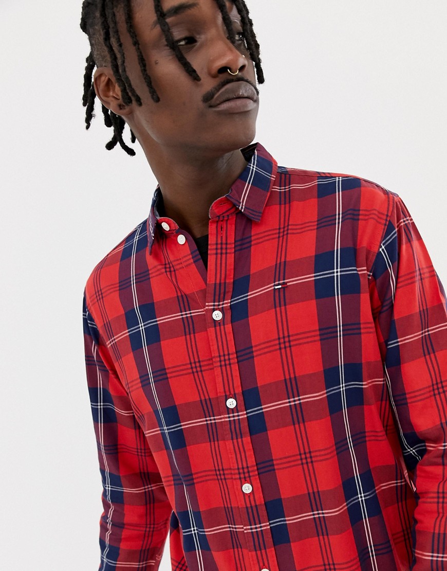 Tommy Jeans essential big check shirt flag logo in red