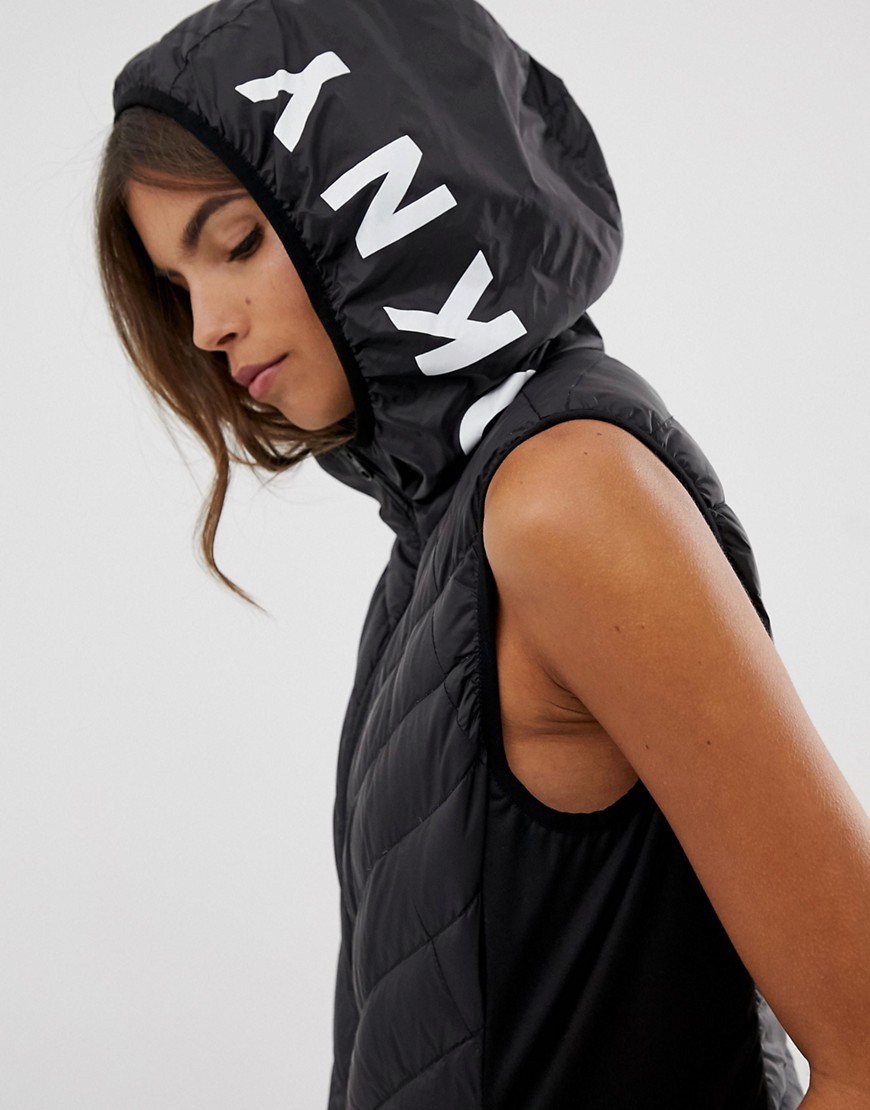 DKNY padded vest with logo hood detail