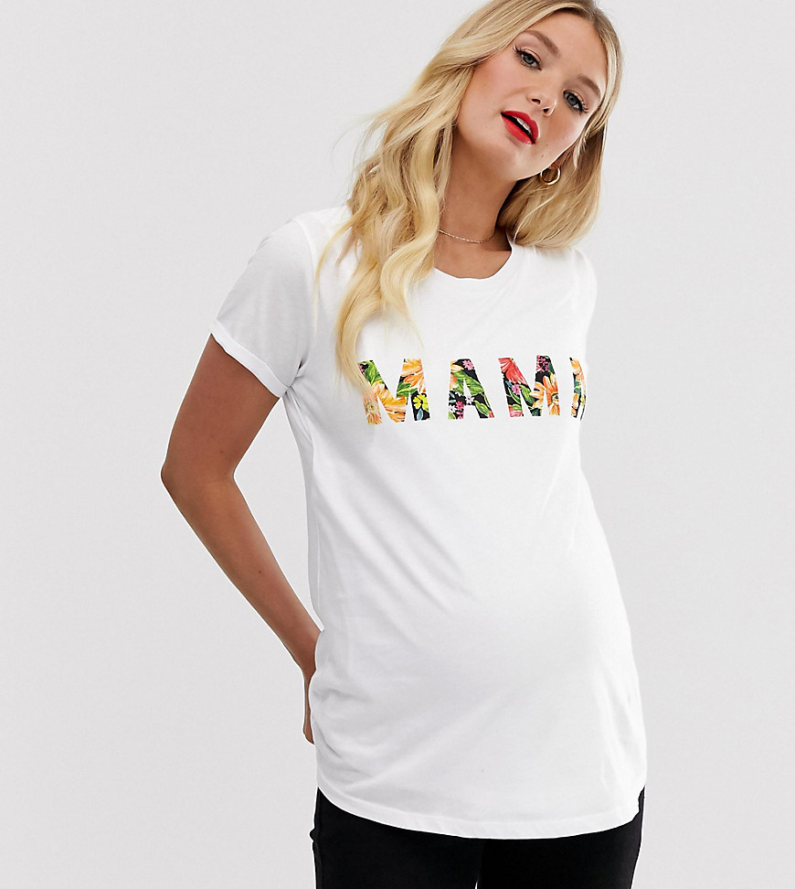 ASOS DESIGN Maternity nursing mama slogan t-shirt with floral handwriting