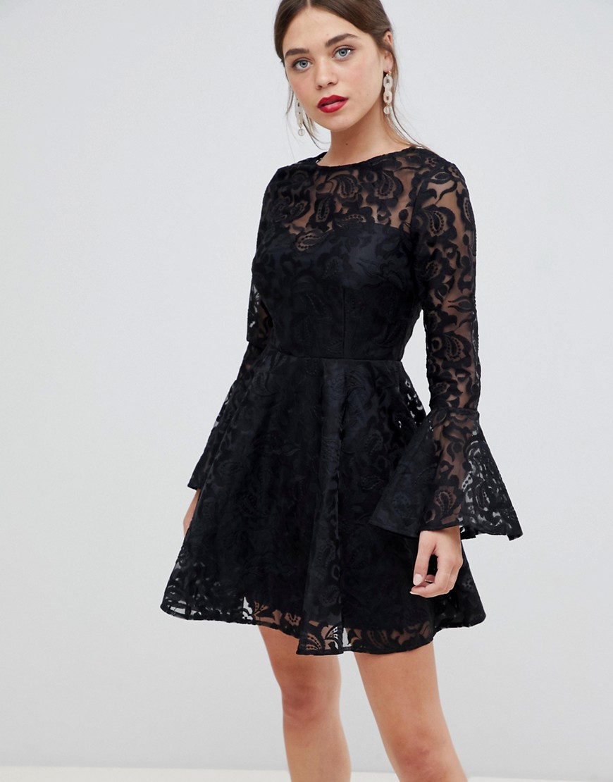 Frock & Frill lace high neck long sleeve skater dress