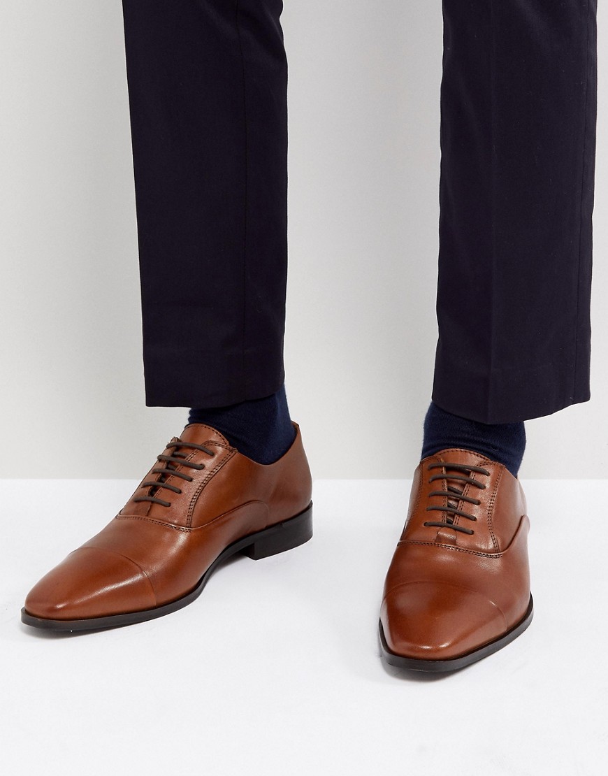 Dune Toe Cap Derby Shoes In Tan Leather - Tan