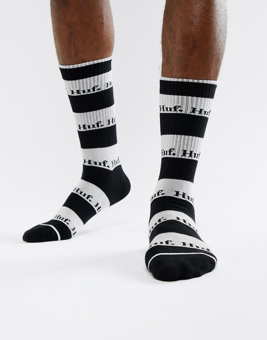HUF Stripe Logo Socks In Black
