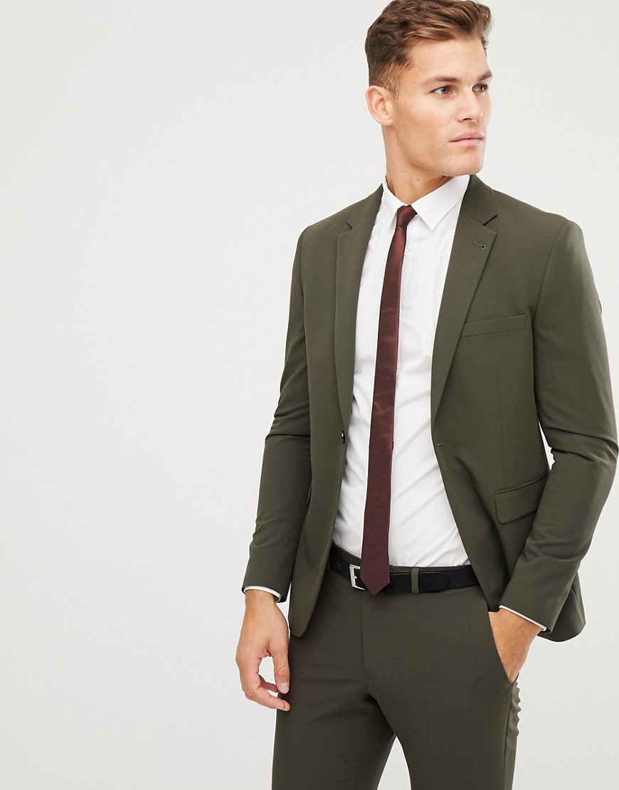 Burton Menswear skinny fit suit jacket in green