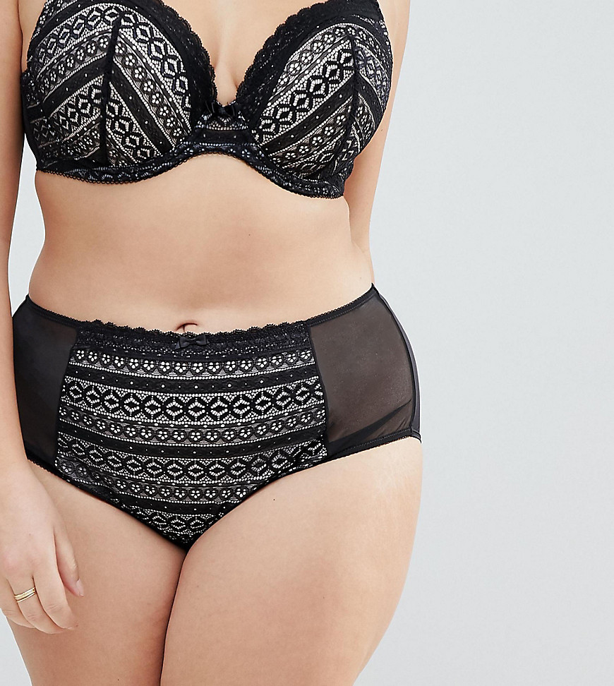 Yours Geo Stripe Lace Brief