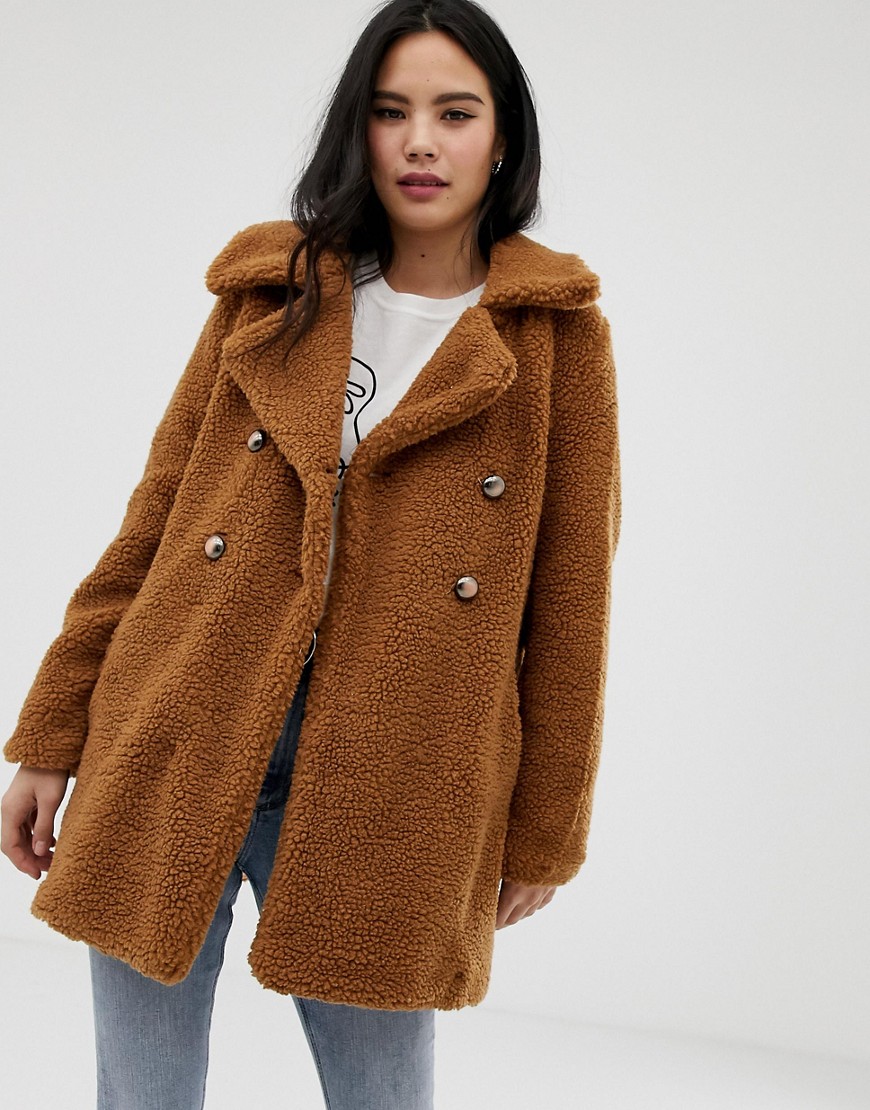 QED London double breasted maxi teddy coat