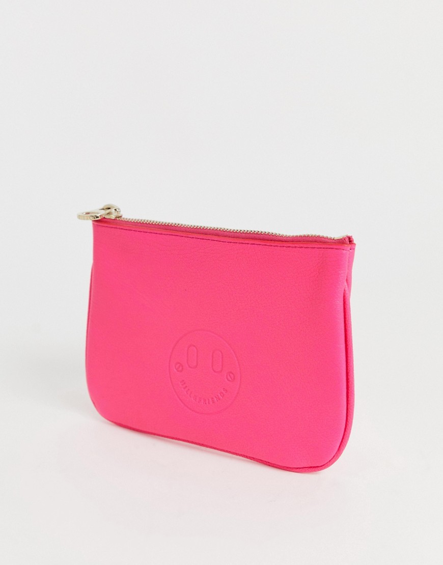 Hill and Friends Happy Mini leather pouch in pink