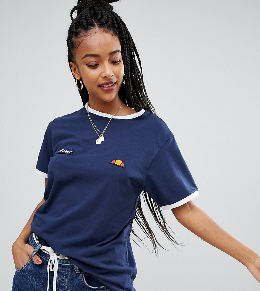 Ellesse Ringer T-Shirt With Embroidered Chest Logo - Navy
