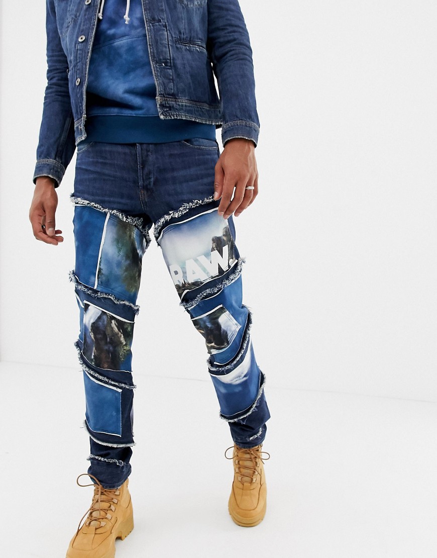 G-Star x Jaden Smith spiral waterfall patches 3d slim jeans
