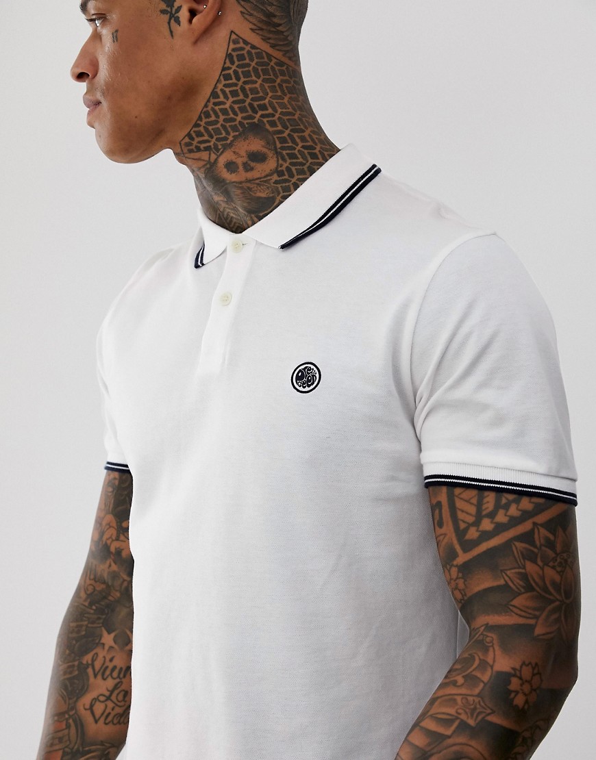 Pretty Green tipped pique polo in white