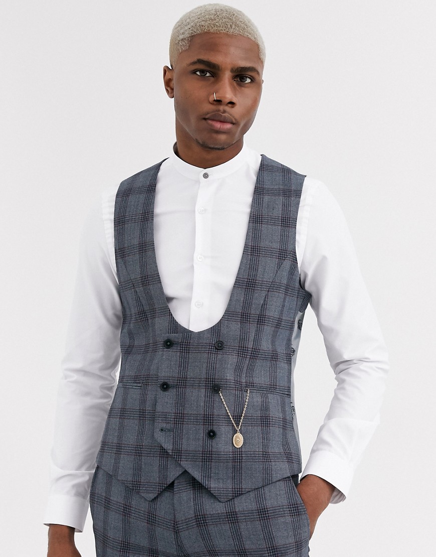 Twisted Tailor super skinny waistcoat in blue check