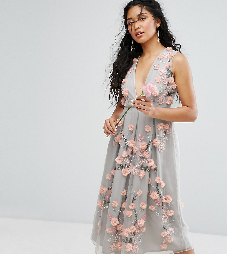 Платье миди в винтажном стиле с вышивкой и объемной аппликацией Amelia Amelia Rose 