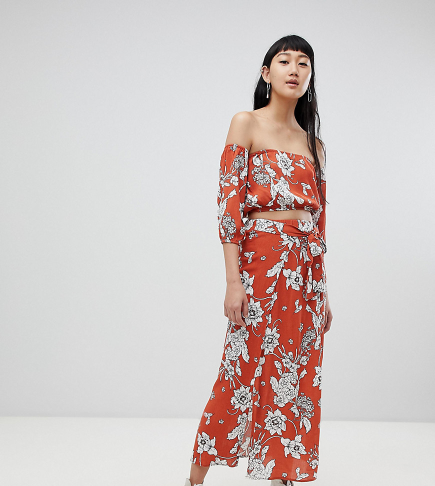 Pull&Bear co-ord floral print skirt in rust