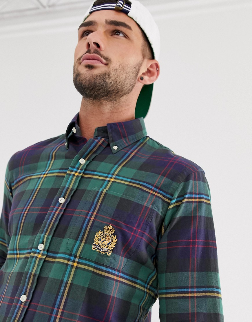 Polo Ralph Lauren check twill shirt custom regular fit button down crest badge logo in green