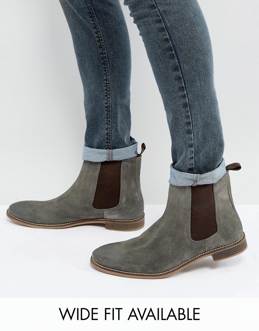 ASOS Chelsea Boots in Grey Suede - Wide Fit Available - Grey