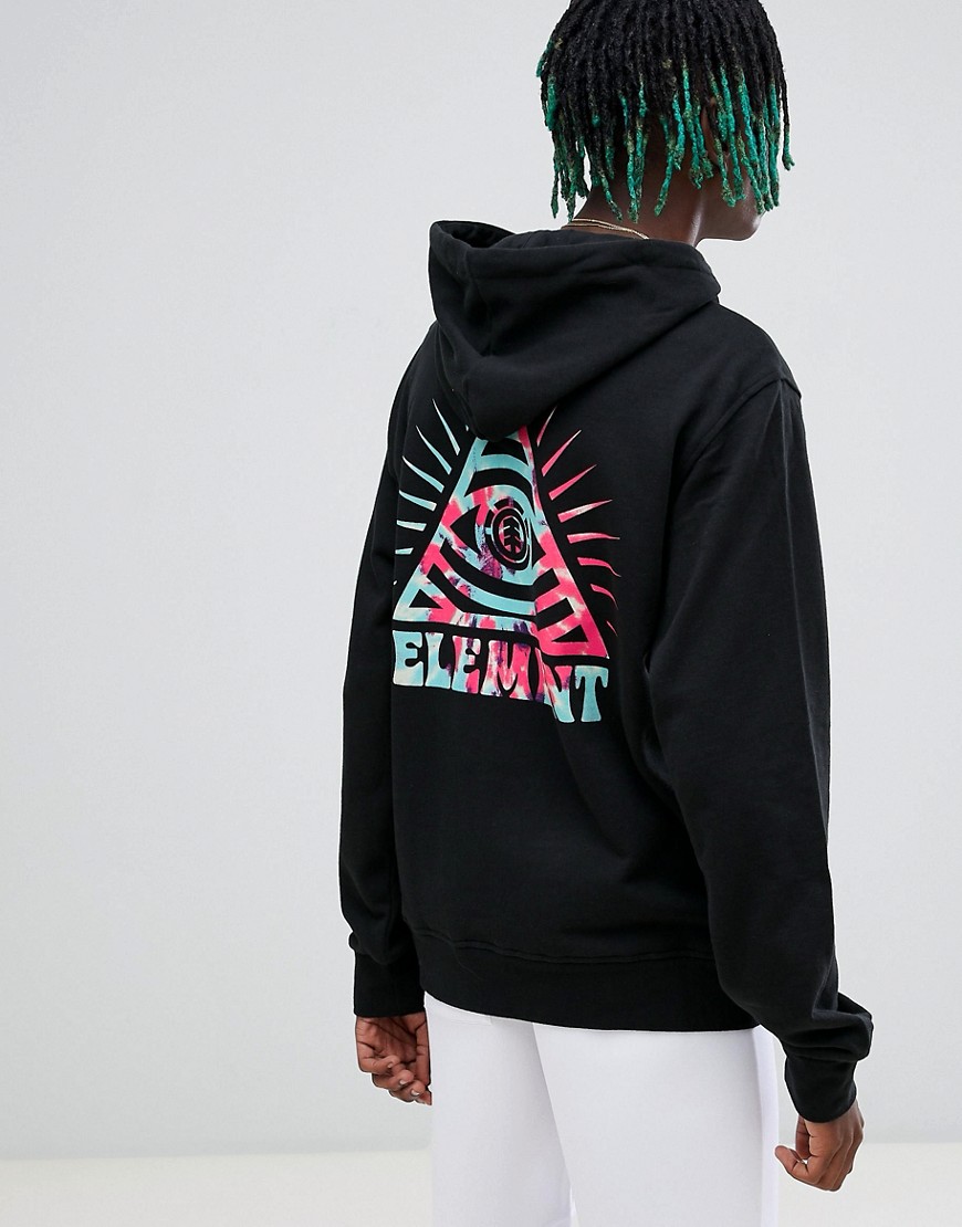 Element Amnesia tie dye hoodie with pack print in black - Black