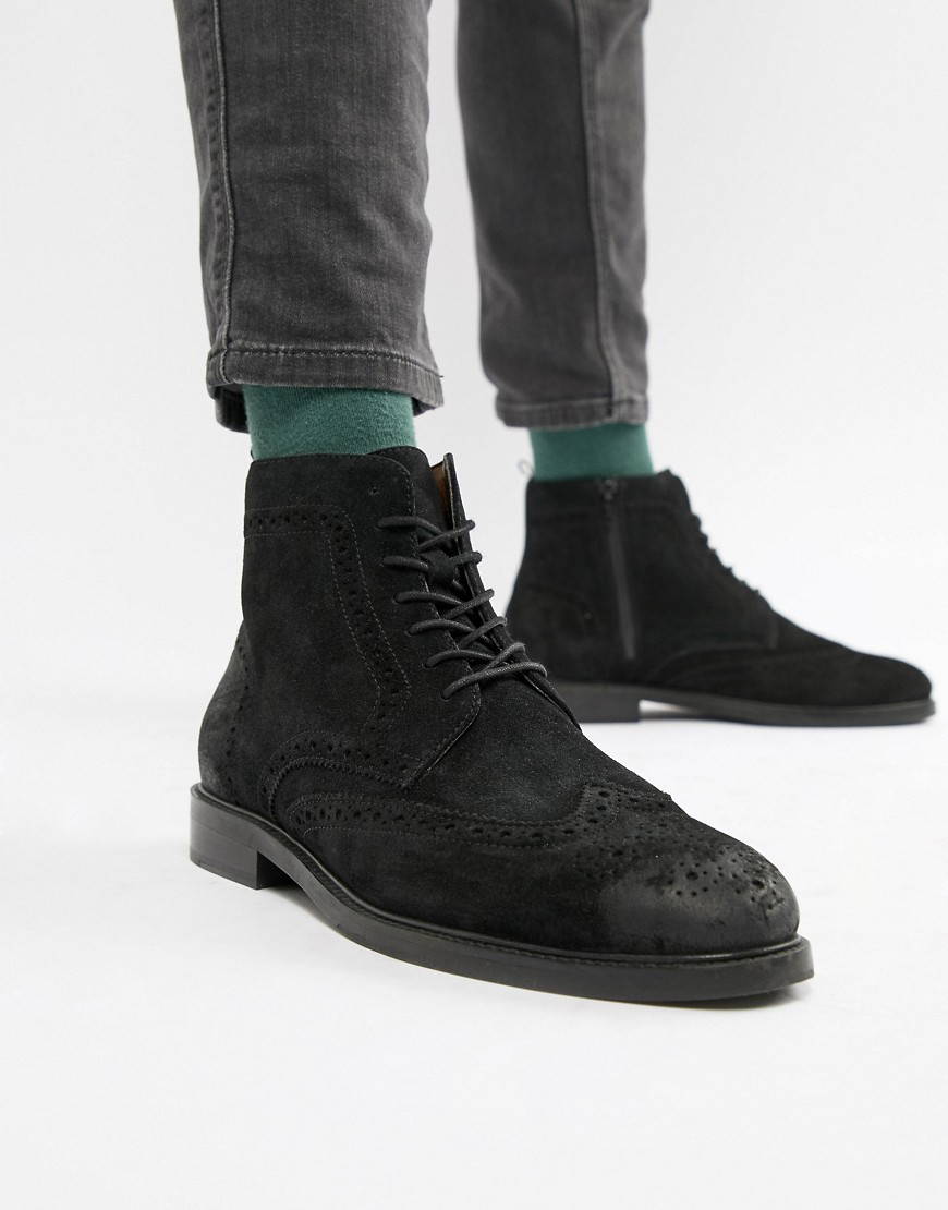 Pier One brogue boots in black suede
