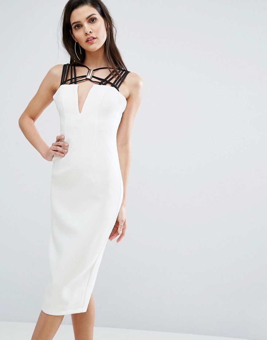 The 8th Sign Neck Detail Contrast Midi Dress - Ivory