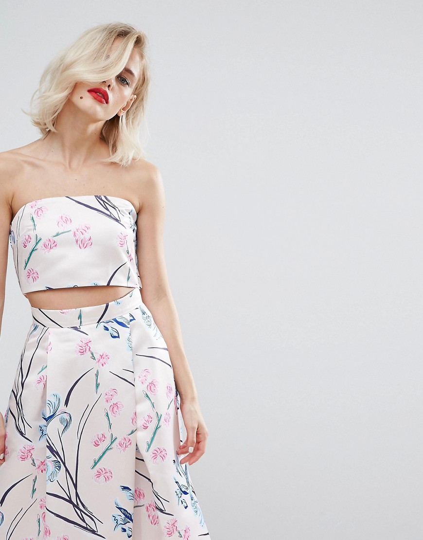 Horrockses Satin Crop Top in Multi Floral Co Ord