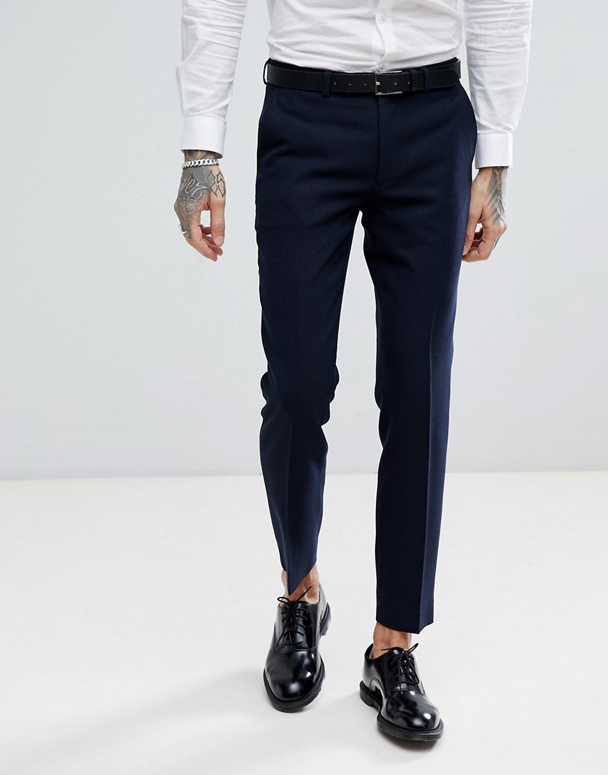 Harry Brown Navy Basket Weave Slim Fit Suit Trousers - Navy